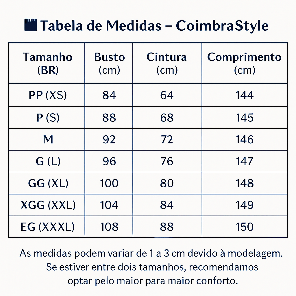 Tabela de Medidas