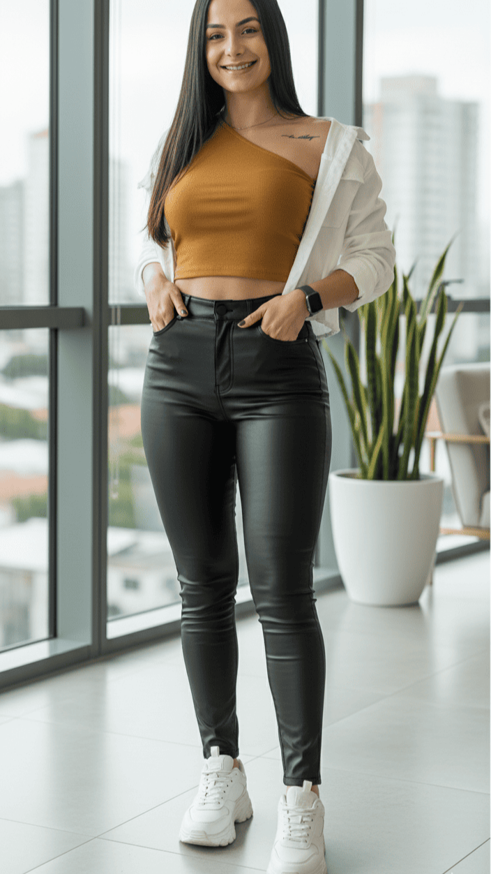 Calça Eclipse Noir – Brilho urbano com ajuste impecável