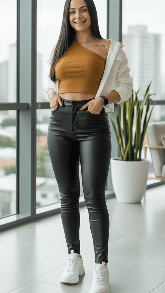 Calça Eclipse Noir – Brilho urbano com ajuste impecável